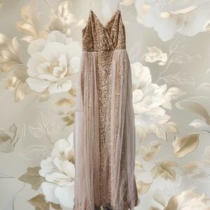 Elegant Sequin Gown with Tulle Overlay